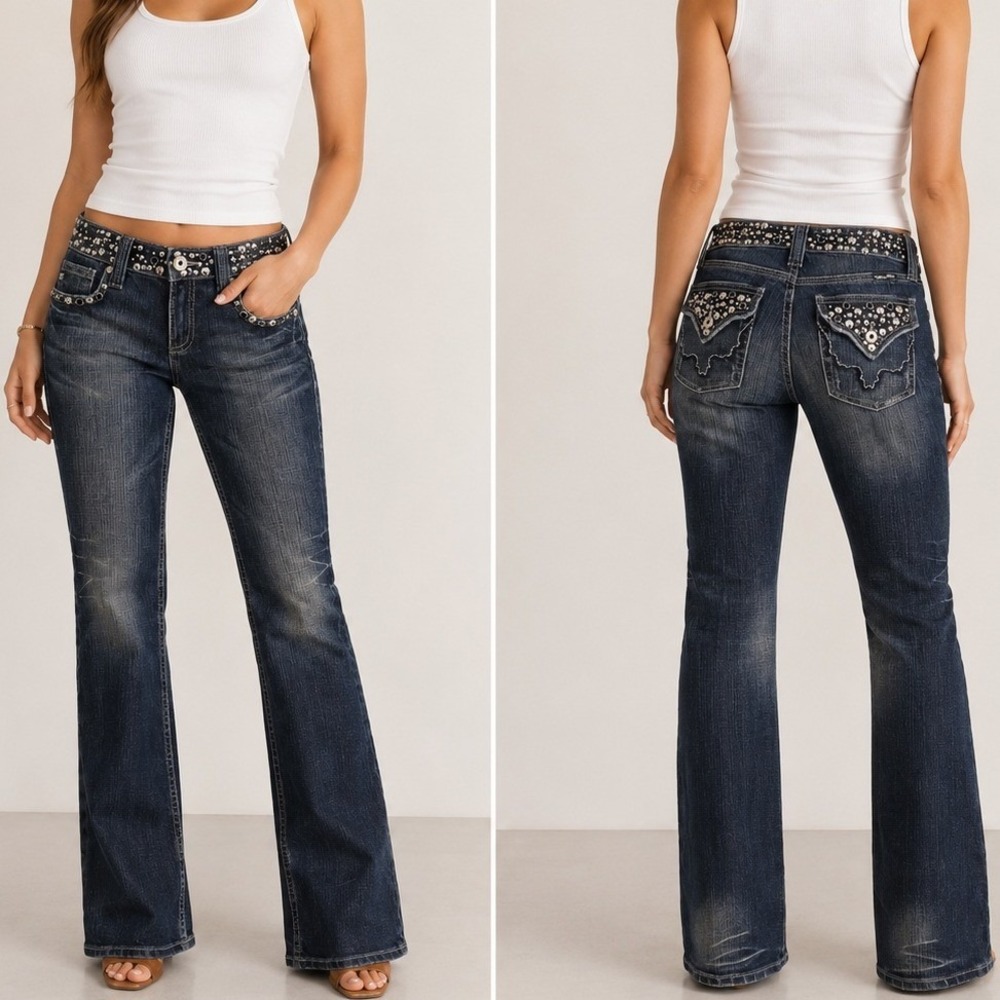 Miss Me Bootcut Jeans 27 Blue Studded Embellished‎ Y2K Western Streetwear